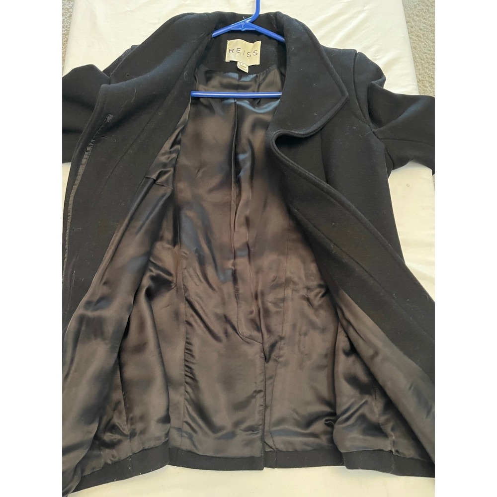 Reiss Black Wool Cashmere Blend Belted Wrap Coat Short Jacket Womens Medium - Picture 9 of 9